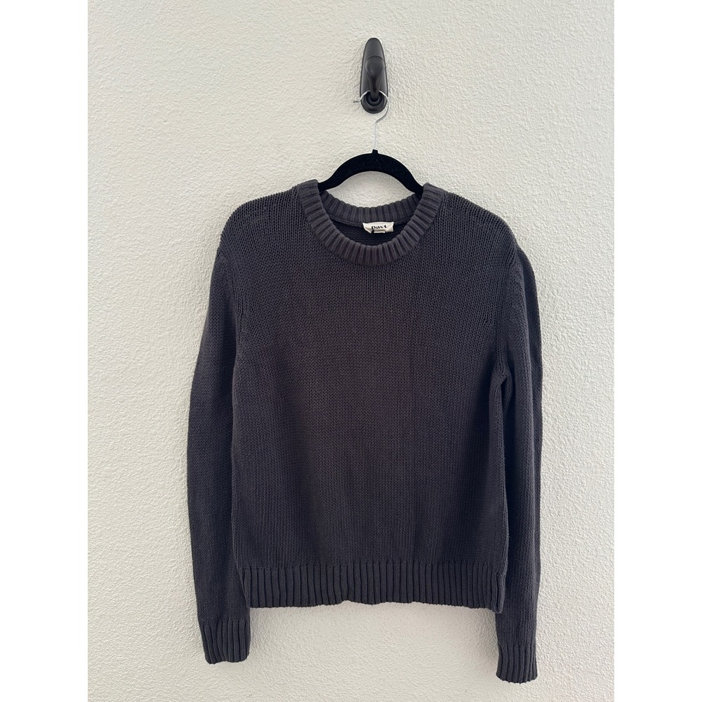 Pact Charcoal Grey 100% Organic Cotton Chunky Knit Crewneck Sweater Minimalist L